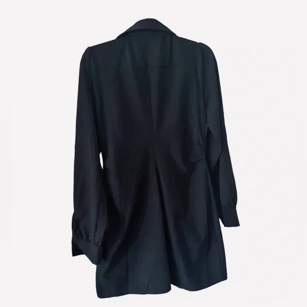 Native One Women's Black Long Sleeve Tie Front Plunge V-Neck Mini Dress Size L - Picture 2 of 10